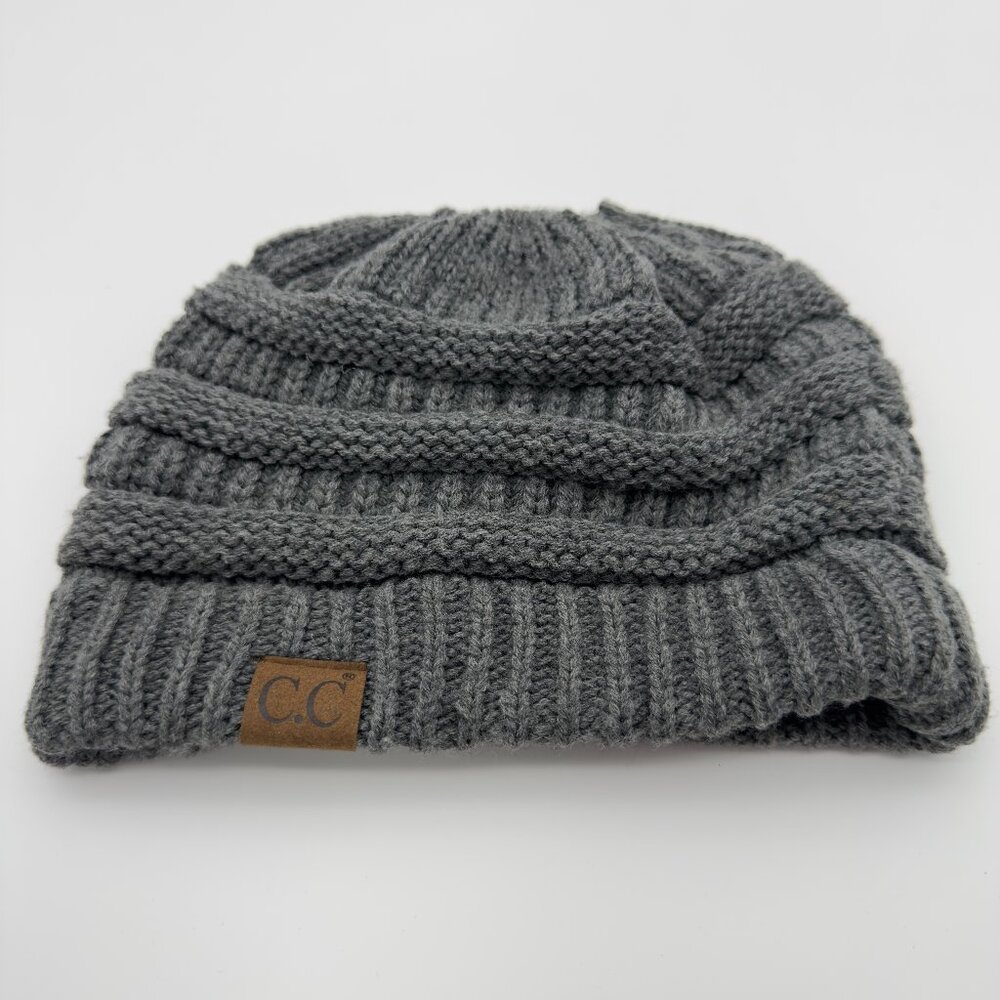Gray CC Brand Mid-gray heather  Chunky Ribbed Slouch Beanie, Ski, Athleisure